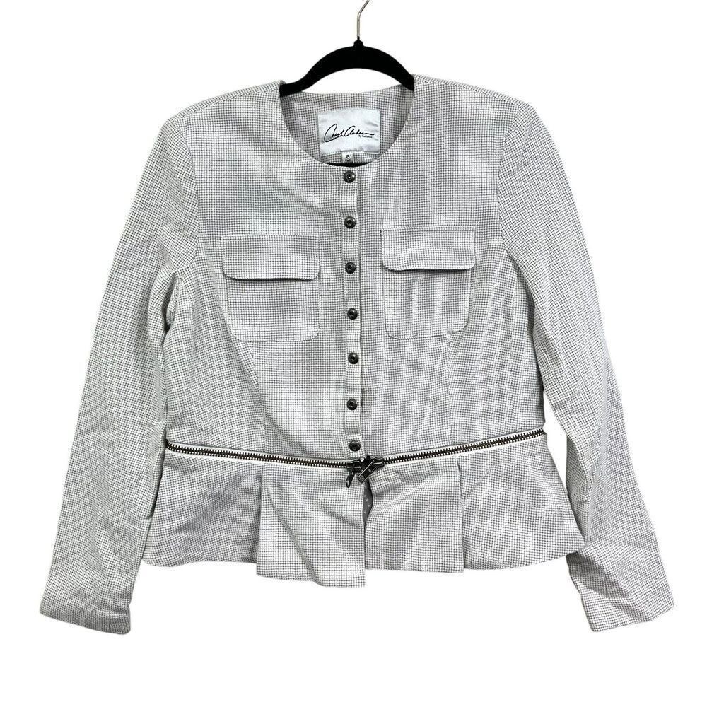 Carol Anderson By Invitation Womens Blazer Checkered Flared Hem Pockets Size 6*